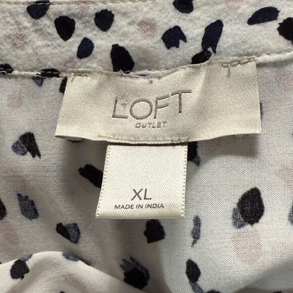 Loft size XL white dot print long sleeve 1/2 button flowy rayon tunic top - Picture 4 of 6